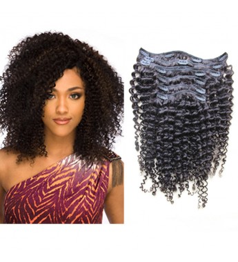 24" Color#1(Jet Black) Curly Clip On extension