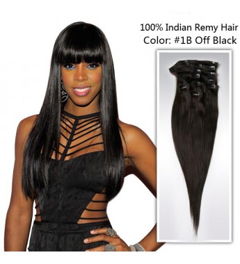 24 inch Straight off Black #1B Clip in Hair Extension