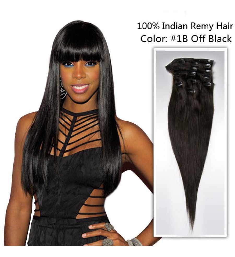 24 inch Straight off Black #1B Clip in Hair Extension