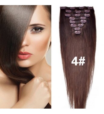 24 inch Medium Reddish Brown (#4) Full Head. Clip Extensions