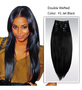 24" Straight Jet Black #1 Clip in Extension