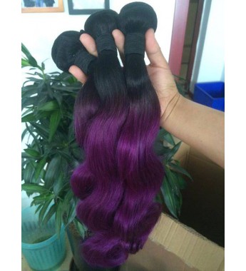 1B,Purple, Natural Human Hair Body Wave 18 inch Weft