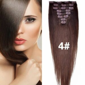 24 inch Medium Reddish Brown (#4) Full Head. Clip Extensions