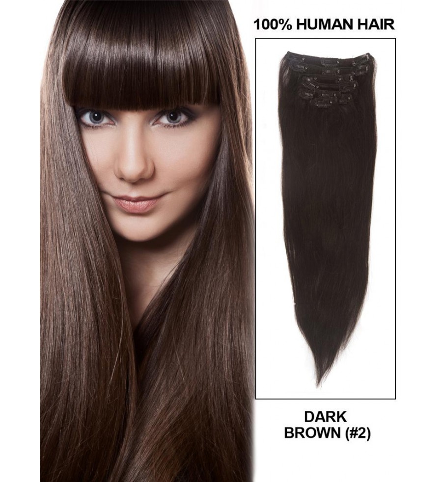 24" Dark Brown (#2) Full Head Clip in