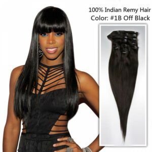 24 inch Straight off Black #1B Clip in Hair Extension