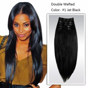 24" Straight Jet Black #1 Clip in Extension