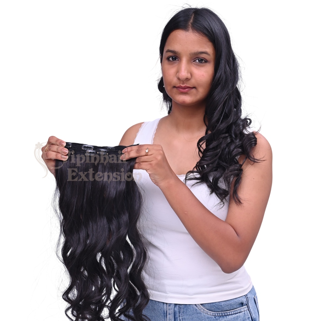 Body Wave Clip On Hair Extension 100% Remy Human Hair Front View